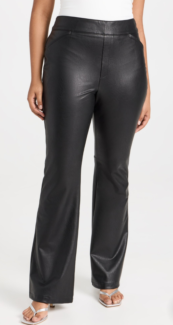 New Spanx black flare leg leather like pull on pants Size XL Glam Retro Luxe